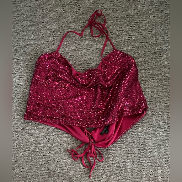 Wild Fable LG blue sequin tie top - Picture 8 of 11